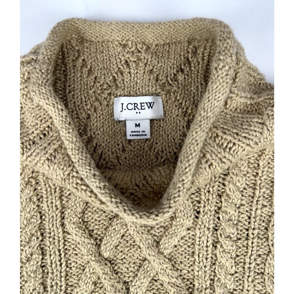 J. Crew Women’s Mock neck Cable Knit Sweater Cotton Blend Cashew Size M - Picture 3 of 11